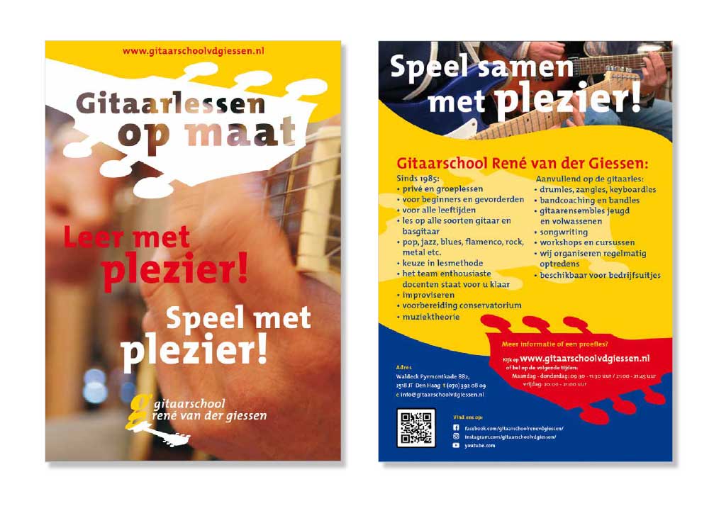 Vormgeving van flyer voor Gitaarschool Van der Giessen.