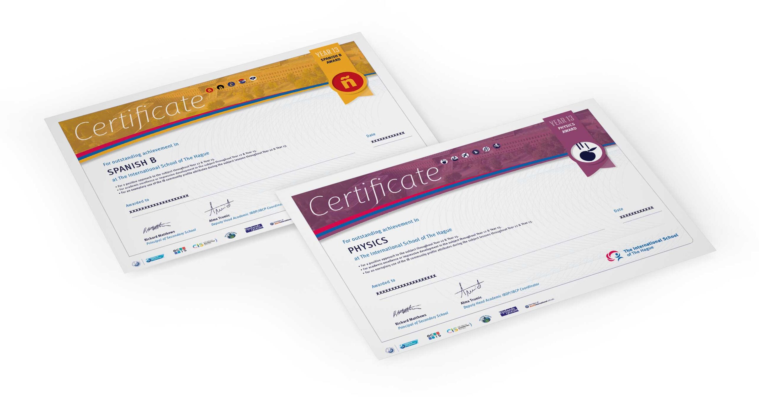 Serie certificaten voor leerlingen van The International School of The Hague